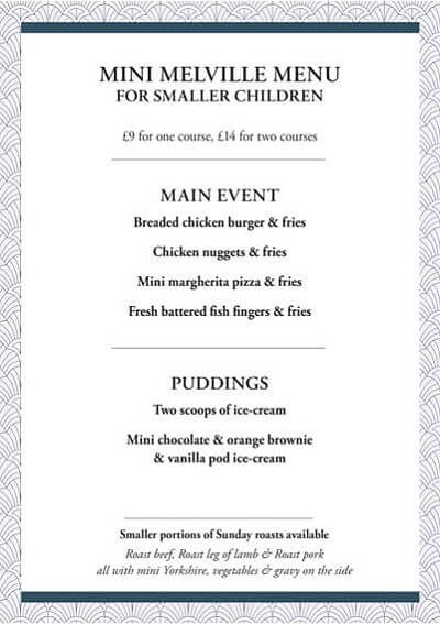 Mini Melville's Children's menu